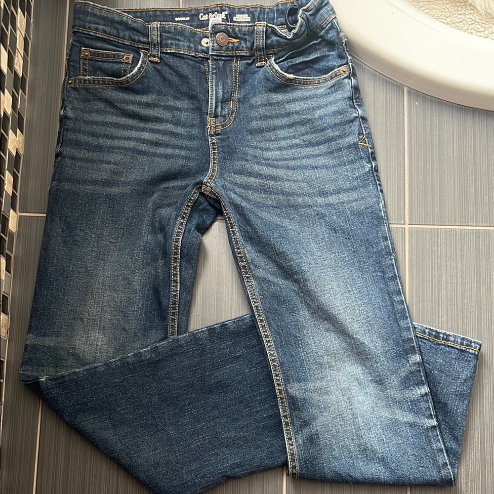 Cat and Jack blue denim youth boys size 12 bootcut stretch jeans